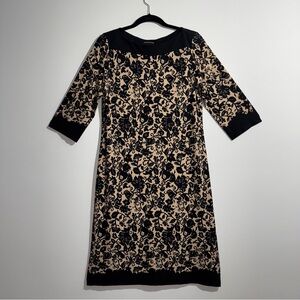 Chicos Black Beige Floral Print Shift Dress Size 1 Medium